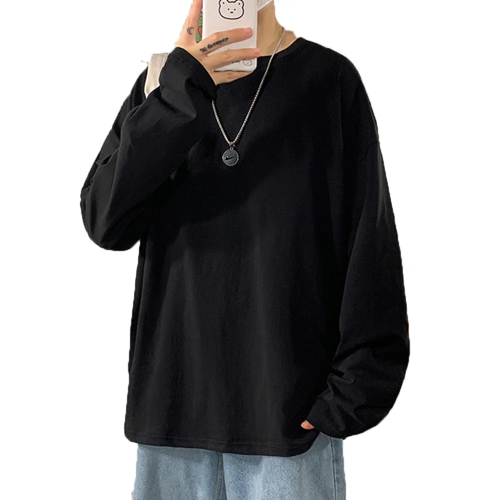 Oversize Men's Women Cotton T-shirt Long Sleeves Solid Color Tops for Male Female Unisex Loose T-shirt Versatile Hot Sale Tees