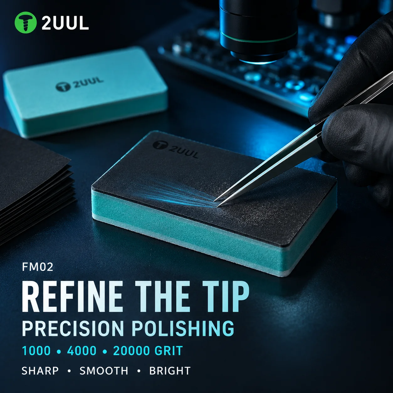 2UUL FM02 High Grit Sponge Pad Polishing Kit with 20 Abrasive Sheets for Tweezer Tip Sharpening Phone Repair Tools