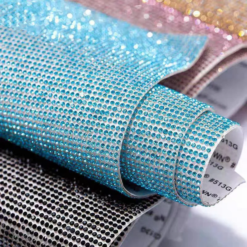 24*20 CM colors Wholesale ss6&ss8 bling Hot Fix Rhinestone Mesh Sheet