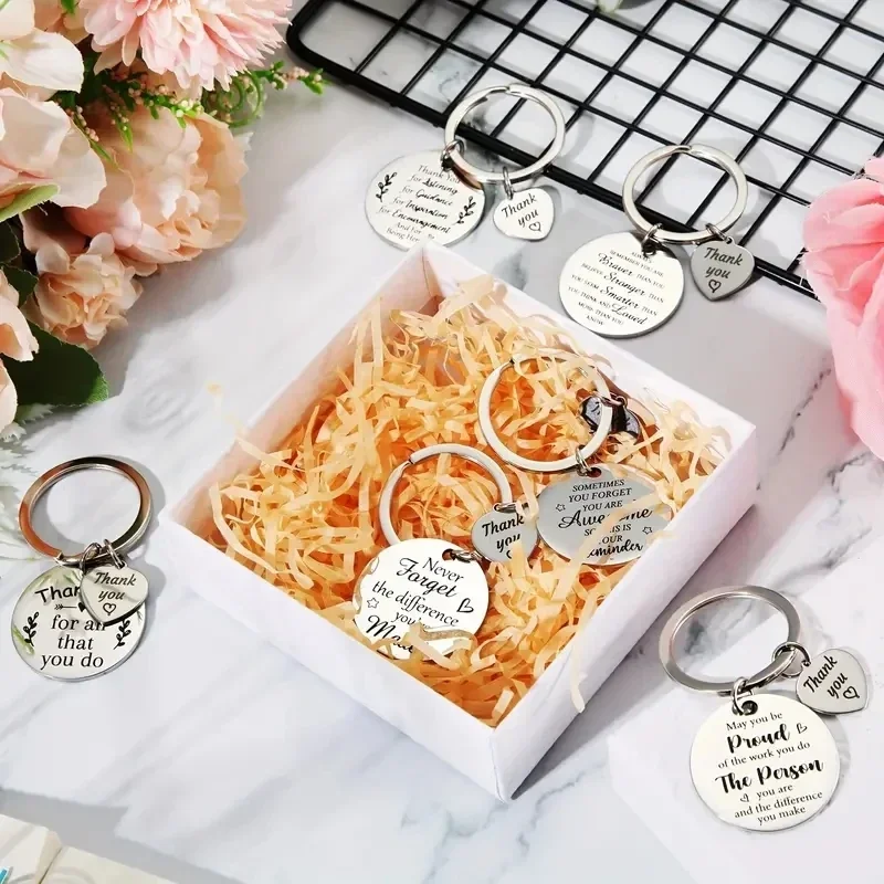 18Pcs Employee Appreciation Gifts Appreciation Keychain Thank You Cards Organza Bags for Friendship Teacher Colleague Office