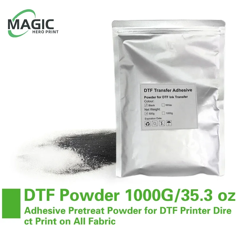 Magic Hero DTF Powder 1000G White Digital Transfer Hot Melt Adhesive Pretreat Powder for DTF Printer Direct Print on All Fabric