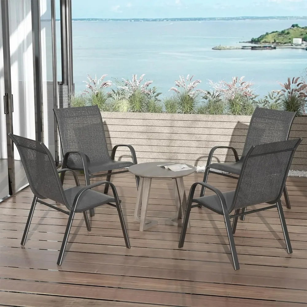 Outdoor lightweight stackable dining chair 6-piece set, powder coated frame, sturdy, corrosion-resistant, and elastic