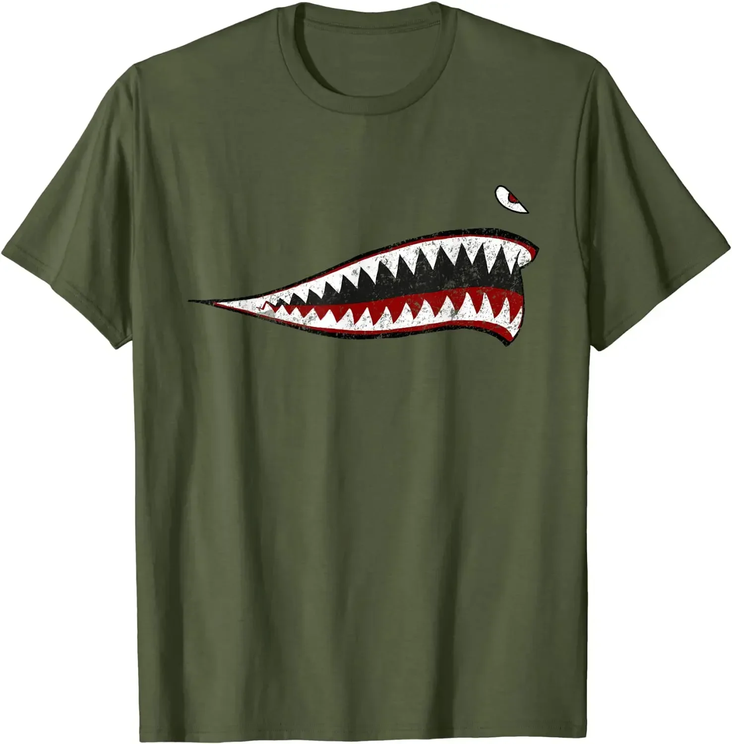 Shark Teeth P-40 Warhawk Nose Art  Airplane Vintage Summer Cotton O-neck T-Shirt