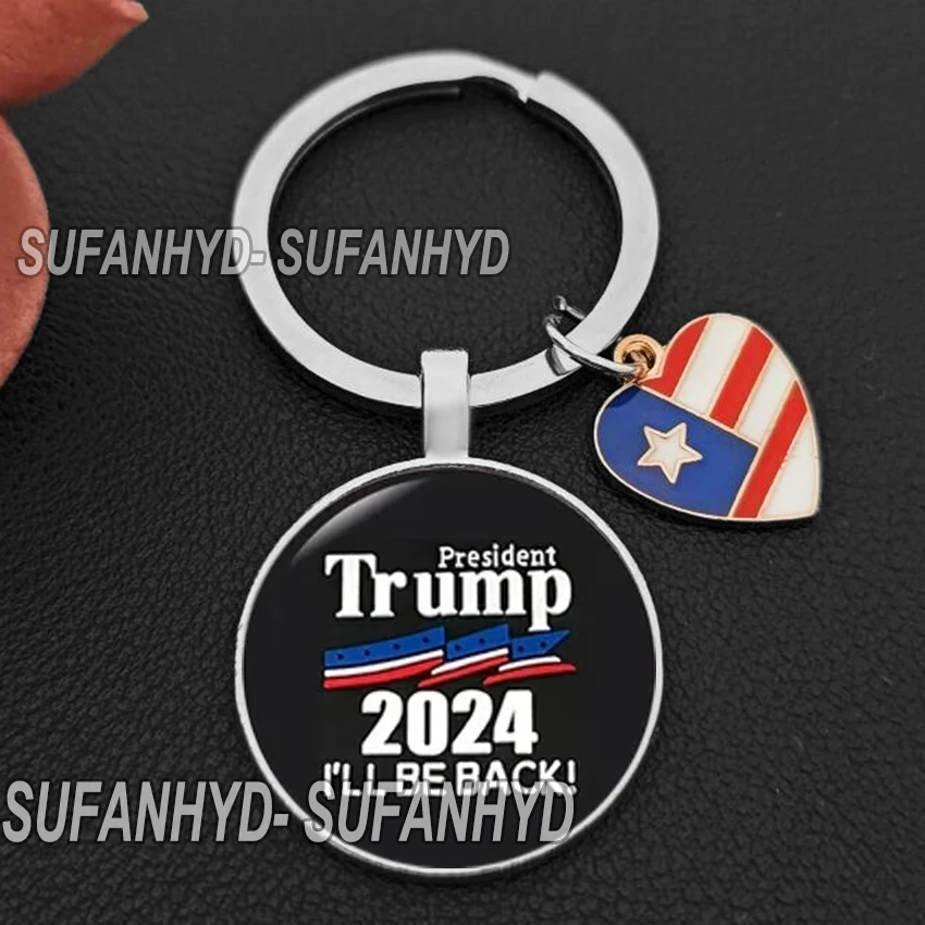 2024 Trump Keychains Flag Keychain Save America Again Creative Glass Cabochon Pendant Key Chains for Men Women Keyring