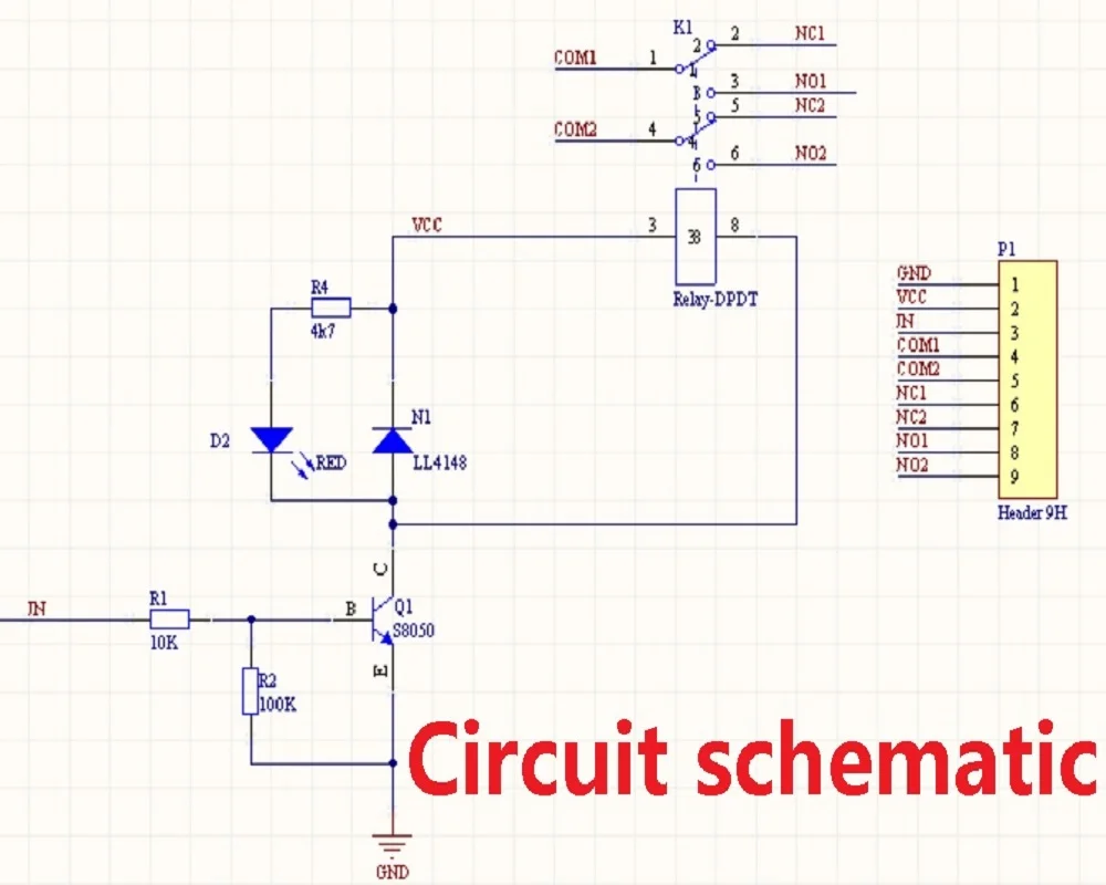 Módulo de relé DPDT de 1 canal, luz ultrapequeña, DC 5V, placa de interruptor doble, Control IO de alto nivel DR21B01, 2 uds.
