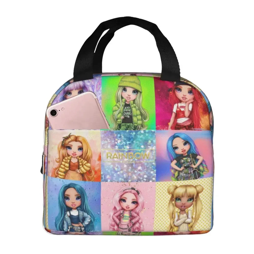 Rainbow High Characters Thermal Insulated Lunch Bags Women Anime Cartoon Lunch Tote for Kids School Children Food Bento Box