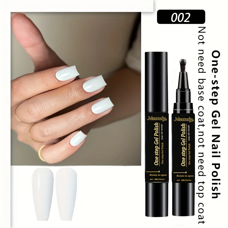 طلاء أظافر جل بخطوة واحدة باللونين الأبيض والأسود - لا يتطلب معطفًا أساسيًا/طلاء أظافر أسود لامع يدوم طويلاً، ومطبق في واحد #5