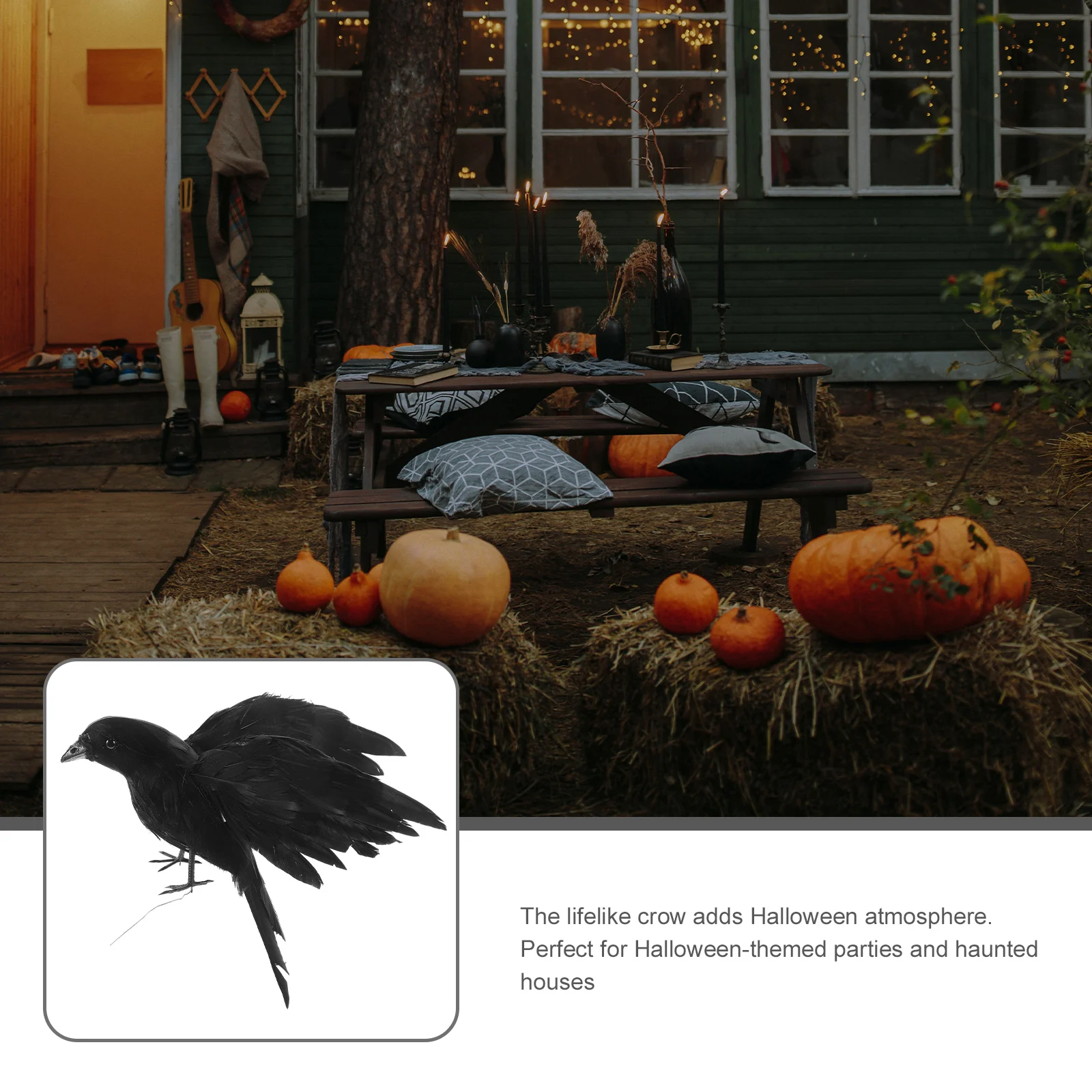 

Simulated Crow Decor Wood Material Lightweight Durable Halloween Decoration DIY Gift Realistic Size Spooky