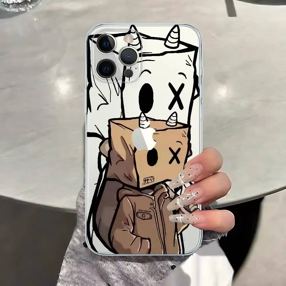 الكرتون ورقة رجل نمط شفاف حافظة هاتف من البولي يوريثان آيفون 17 11 12 13 14 15 16 برو ماكس 16 Plus