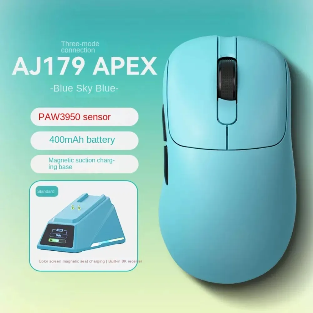 AJAZZ AJ179APEX Right-Handed Gaming Mouse PAW3950 58g 8Khz Lightweight Wireless Tri-Mode Ice Feel Coating with Docking Charger