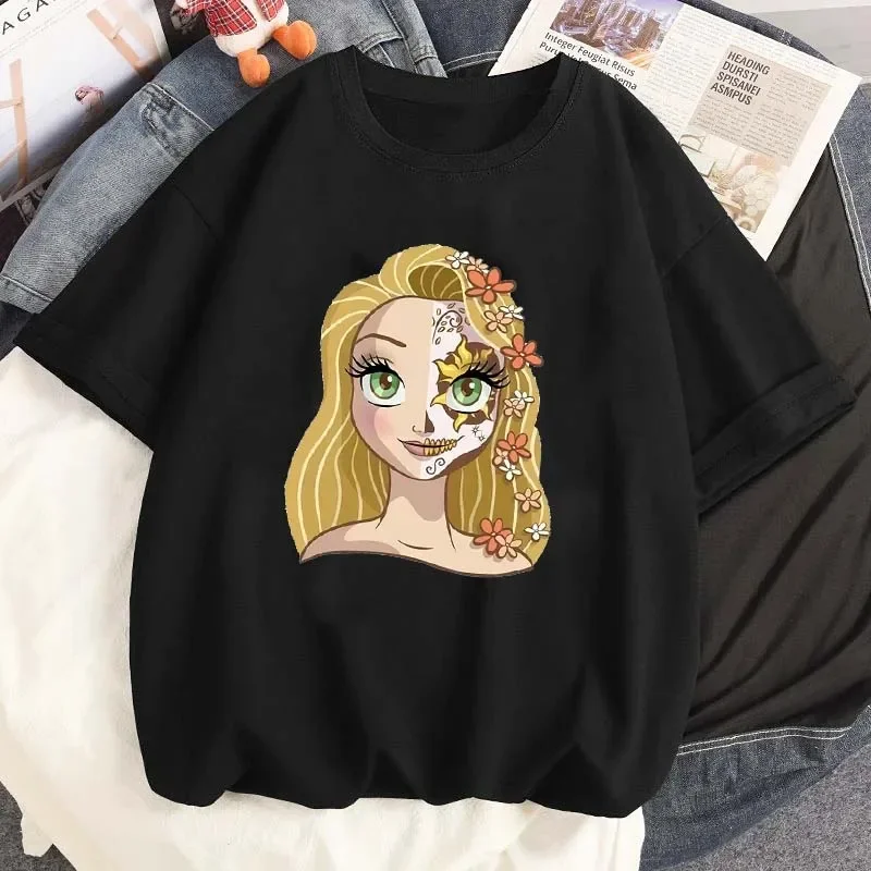 Cool Disney Princess Fusible Graphic TShirt ผู้หญิงสบายๆ Streetwear แขนสั้น T เสื้อการ์ตูน Harajuku ความงาม Tees Tops