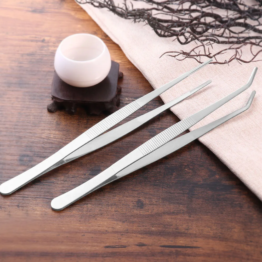 

8pcs Stainless Steel Tea Tweezers Metal Cup Clips Non-Slip Repair Tools Garden Transplant Tool Snake Feeding Tongs Gardening