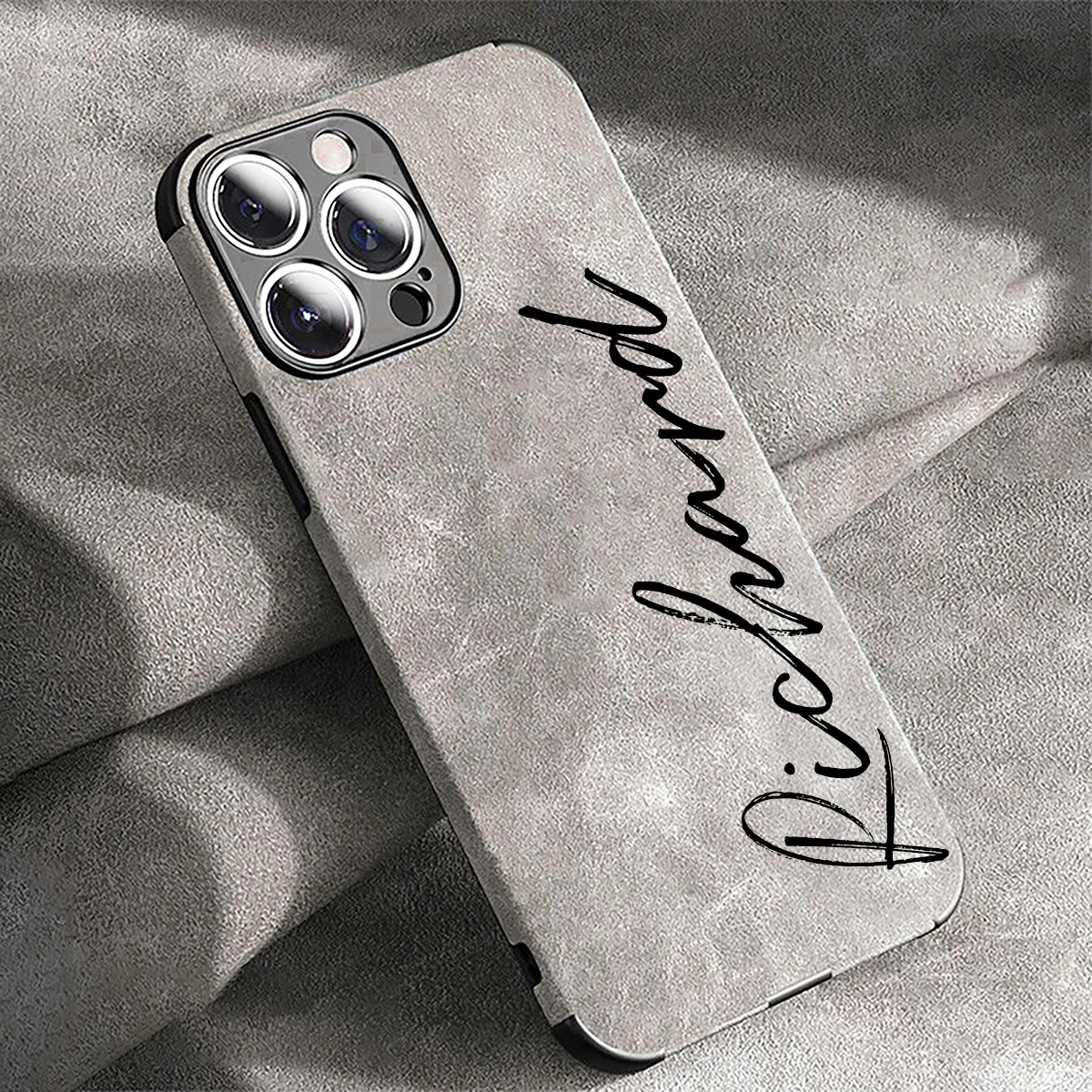 Image of Personalisierte Handyhülle mit individuellem Namen und großem Buchstaben für iPhone 17 16 15 14 13 12 11 Pro Max Plus, weiche, stoßfeste Hülle aus Lammleder