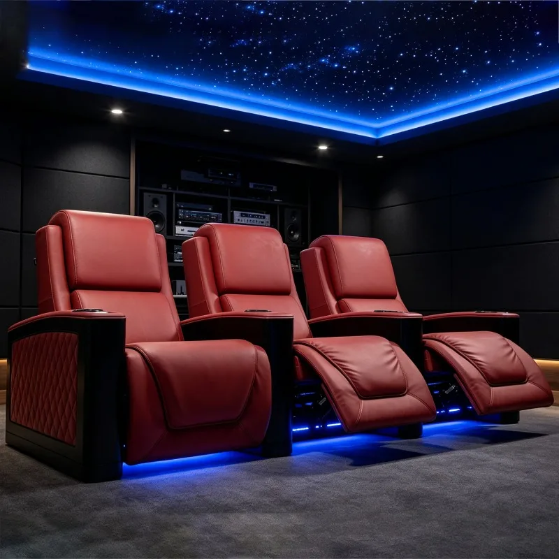 Private home theater, audio and video room, electric sofa, three-person leather cinema, film and television hall viewing chair