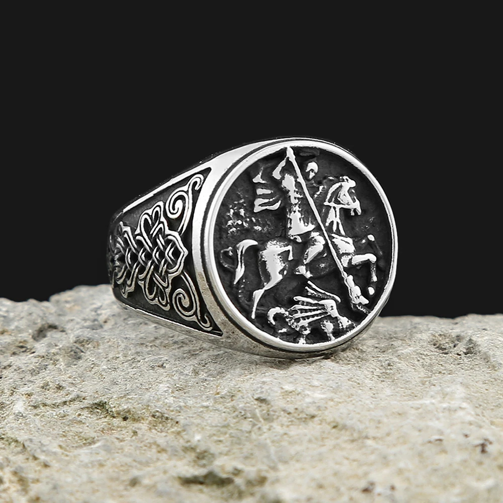 Gothic Vintage Saint George Slay Dragon Rings For Man Women 316L Stainless Steel Fashion Amulet Jewelry Accessories Wholesale
