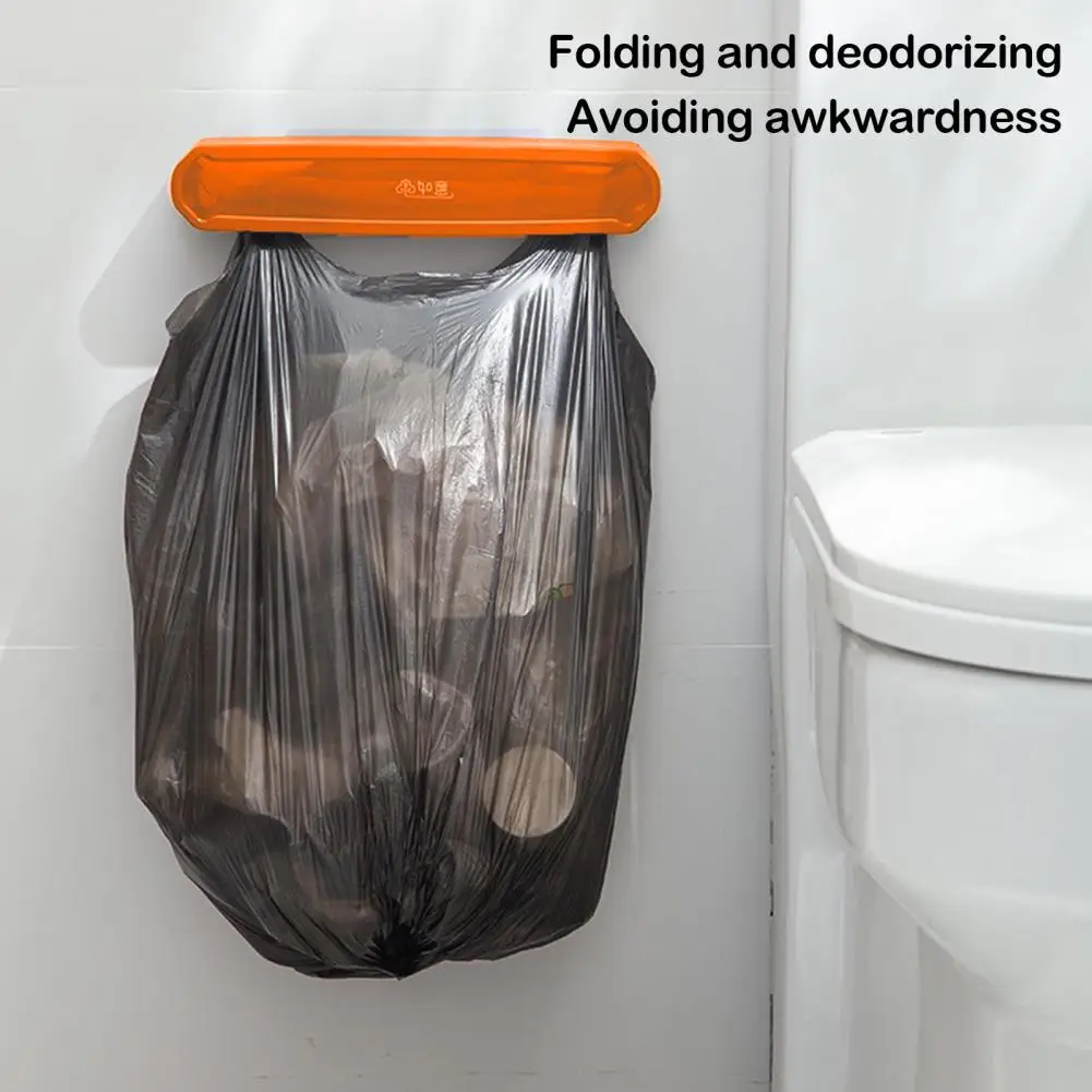 Garbage Bag Hanger Multifunctional Folding Plastic Trash Bag Holder for Cabinets Cupboards Punch-free Installation under Sink