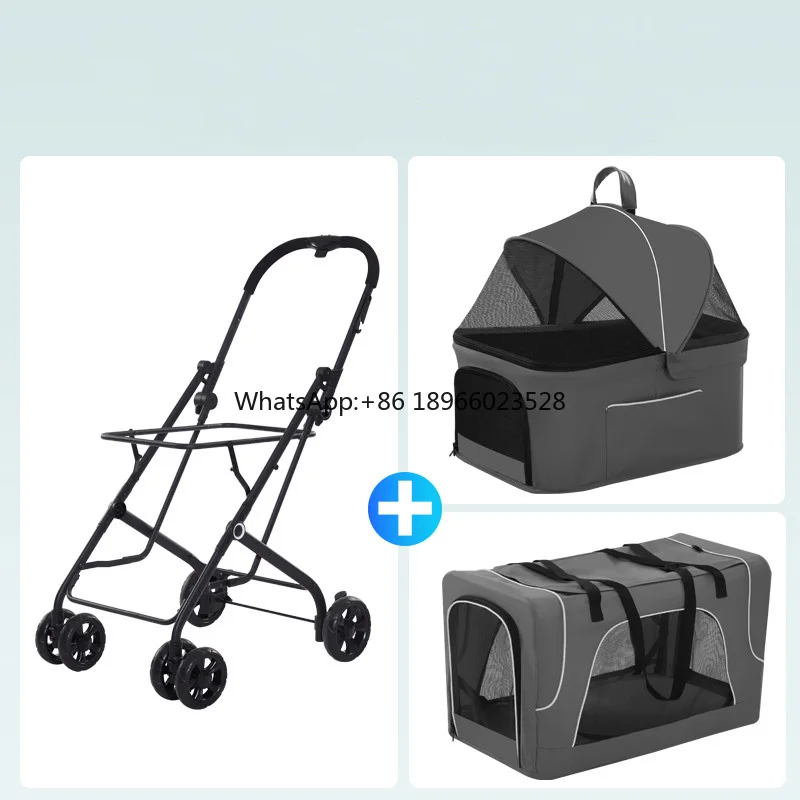 Foldable two dog stroller detachable pet stroller 4 wheels dog trolley carrier travel cart for 2 dogs and cats