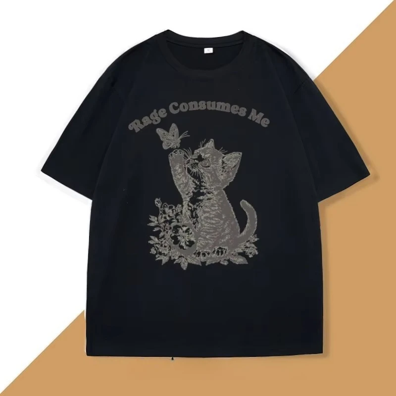 

Rage Consumes Me T Shirt Men Women Cute Cat Meme T-Shirt Cottagecore Mental Health Tshirt Butterfly Mens Clothes Short Sleeve