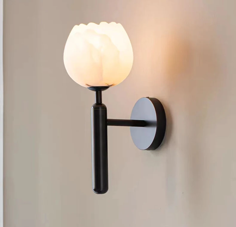 Art Natural Marble Wall Lamp Flower Shape Brass E14 Bulb