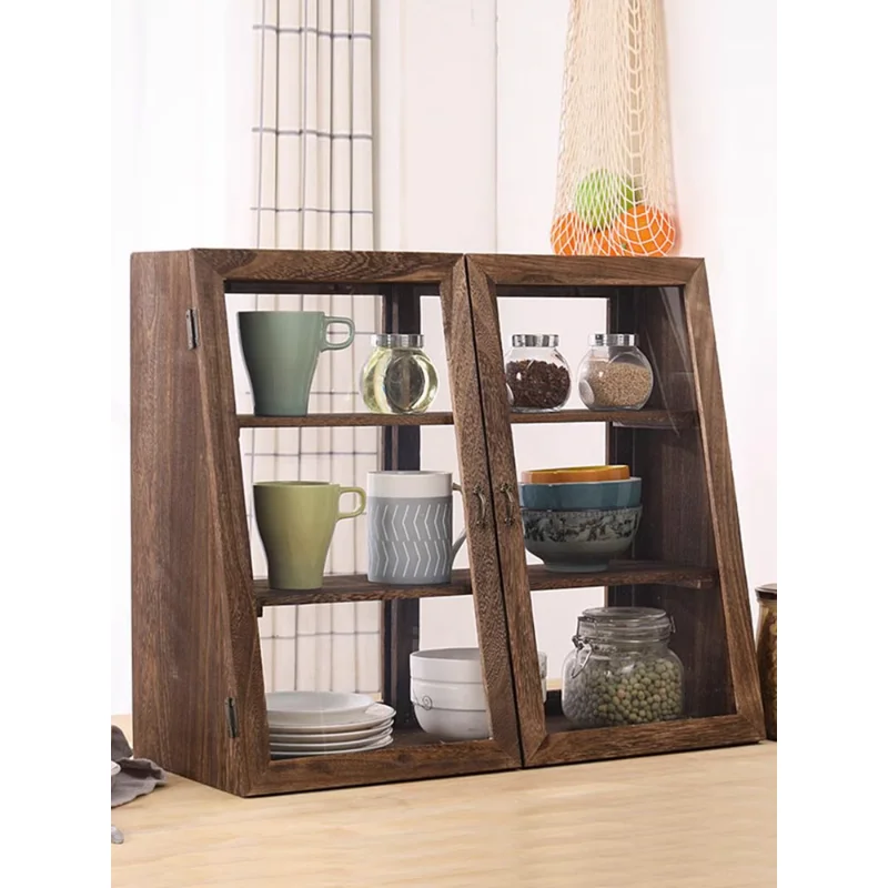 

Solid wood display cabinet, tea cups, tea sets, dustproof cabinet, cosmetics, utensils, meal side cabinet, storage rack, stora