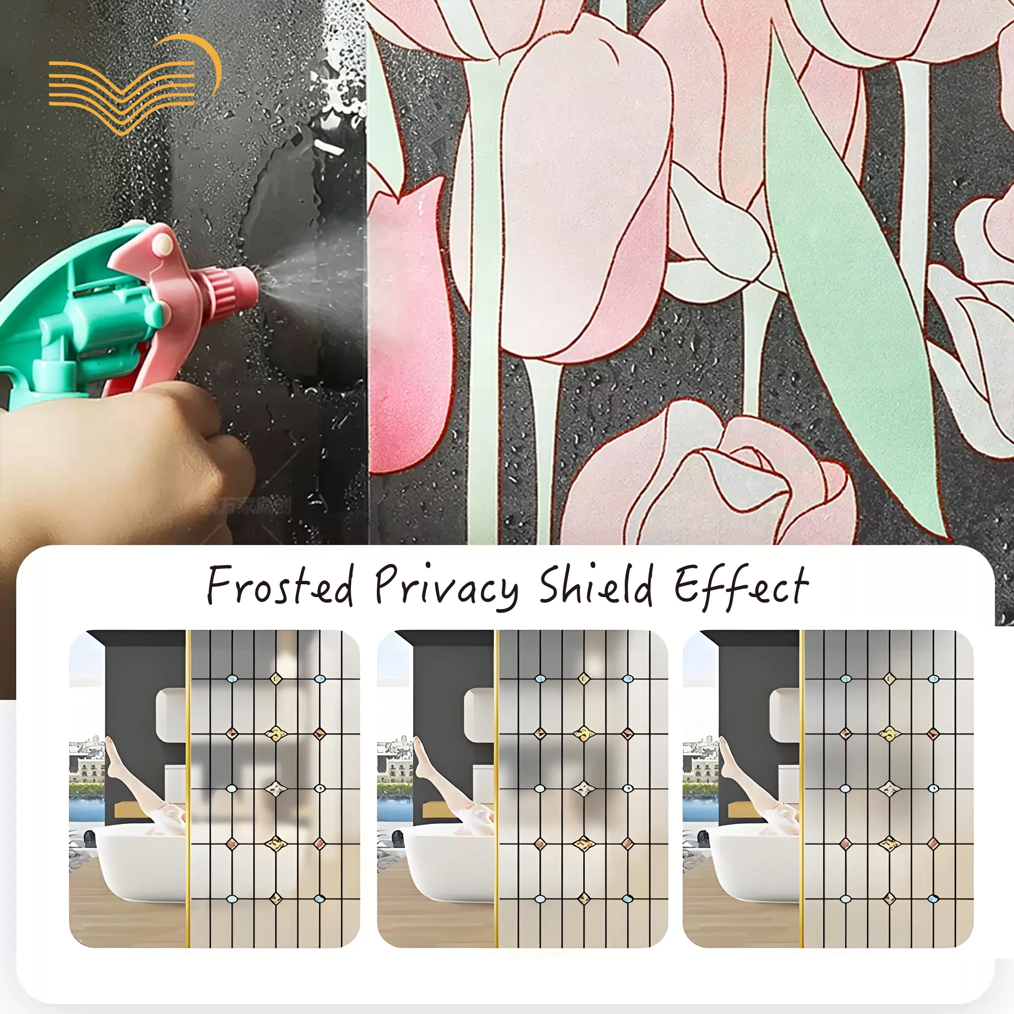 Classic Grid Geometric Anti-peep Window Film Waterproof Decor Decal For Bathroom Kitchen Balcony Door Window PVC Sticker