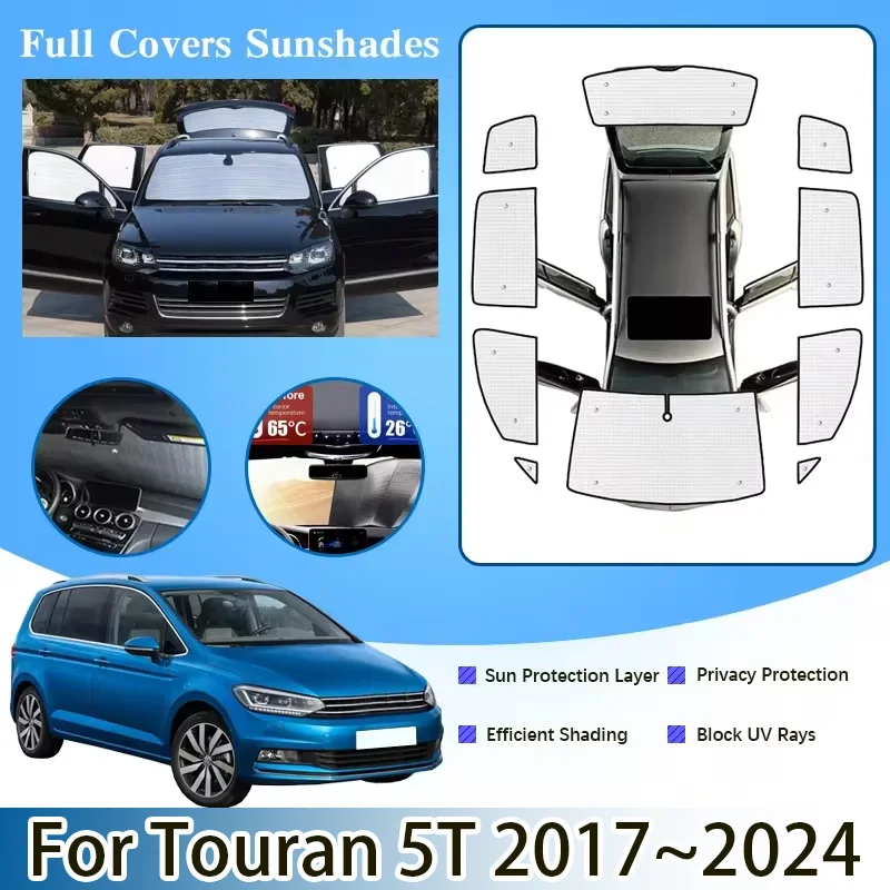 Full Cover Sunshades For Volkswagen VW Touran 5T 2016 2017~2024 Surround Windshield Window Visors UV Protection Car Accessories