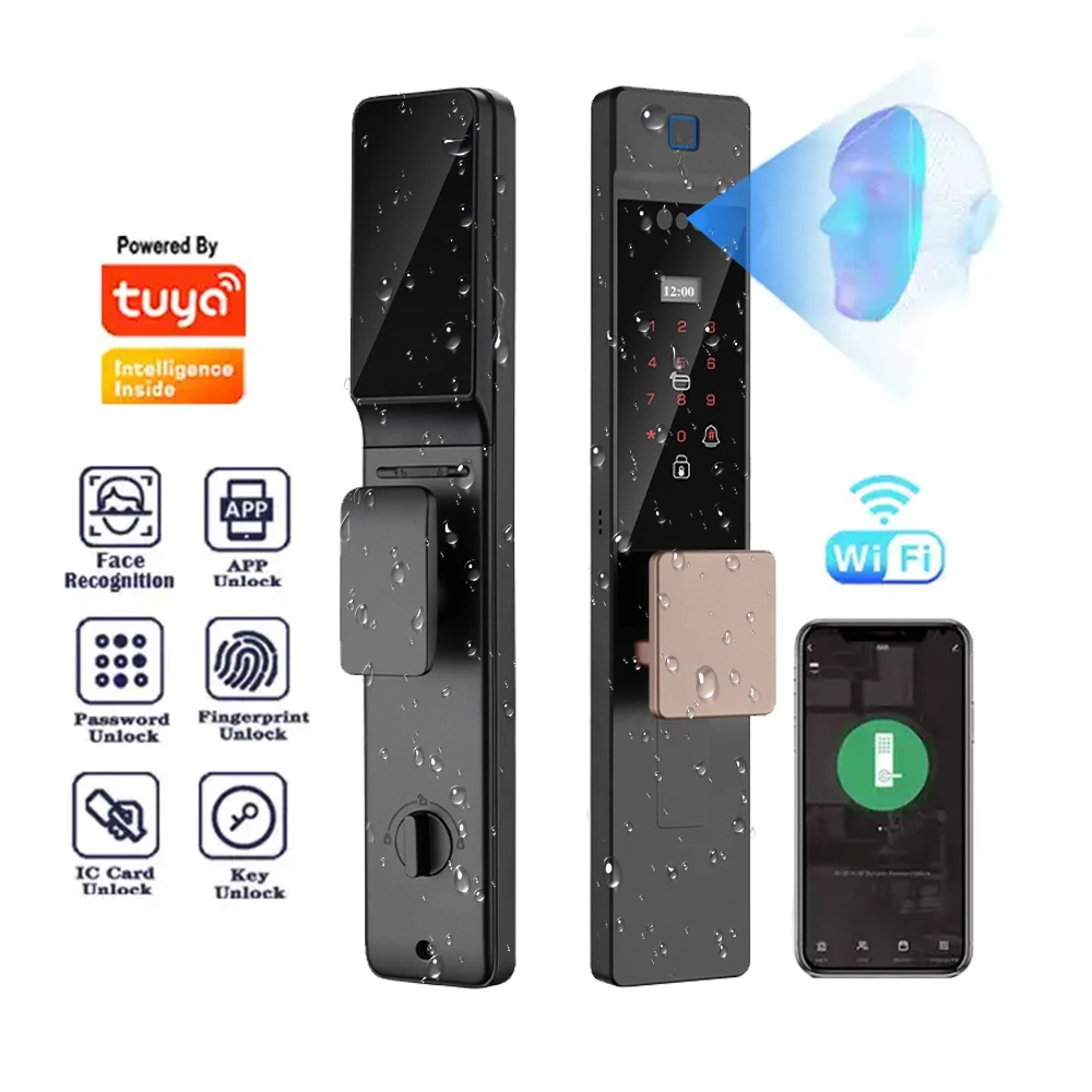Keyless TTlock Electronic Intelligent Door Handle Lock Smart Fingerprint Security Glass Sliding Door Lock