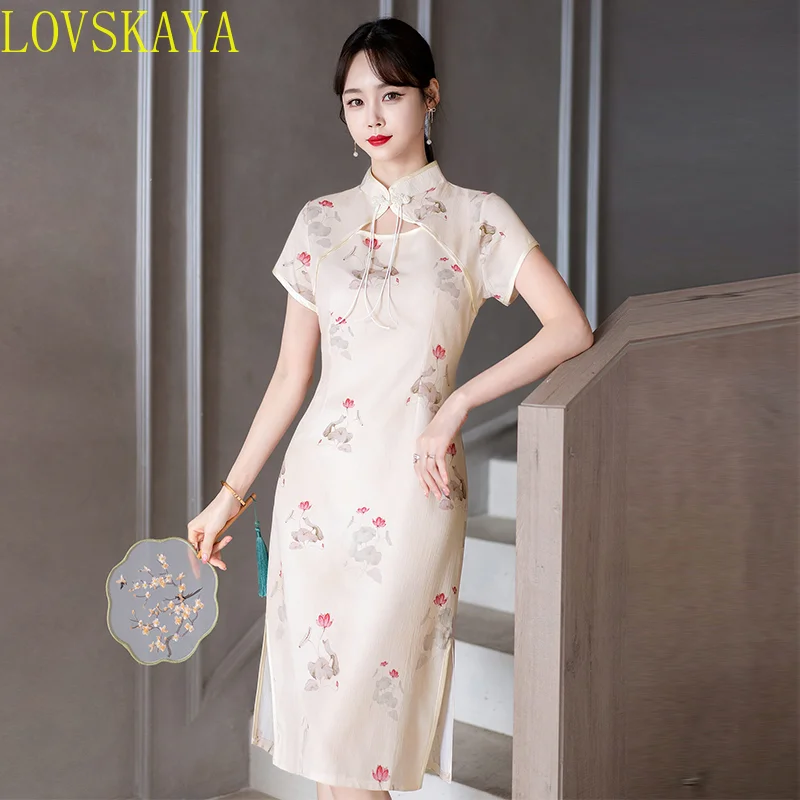 New Youth Daily Modern Chinese Traditional Retro Women's Short sleeved Slim Fit Dress