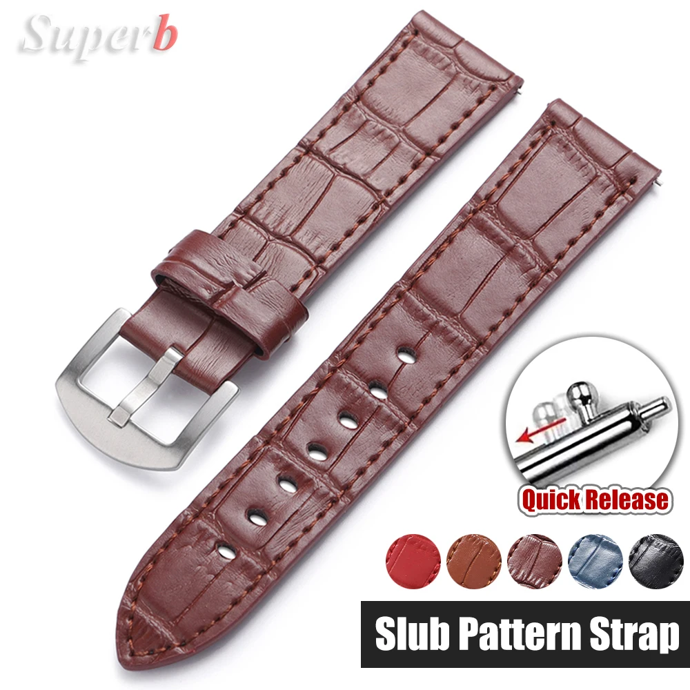 Genuine Calfskin Leather Watch Strap 18mm 20mm 22mm Universal Watch Band Slub Pattern Bracelet for Men Women Watch Accessories