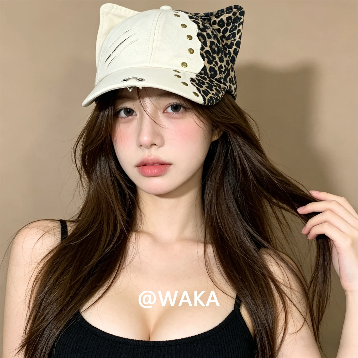 waka-leopard-print-cat-ear-baseball-cap-for-men-women-y2k-streetwear-patchwork-distressed-adjustable-octagonal-hat