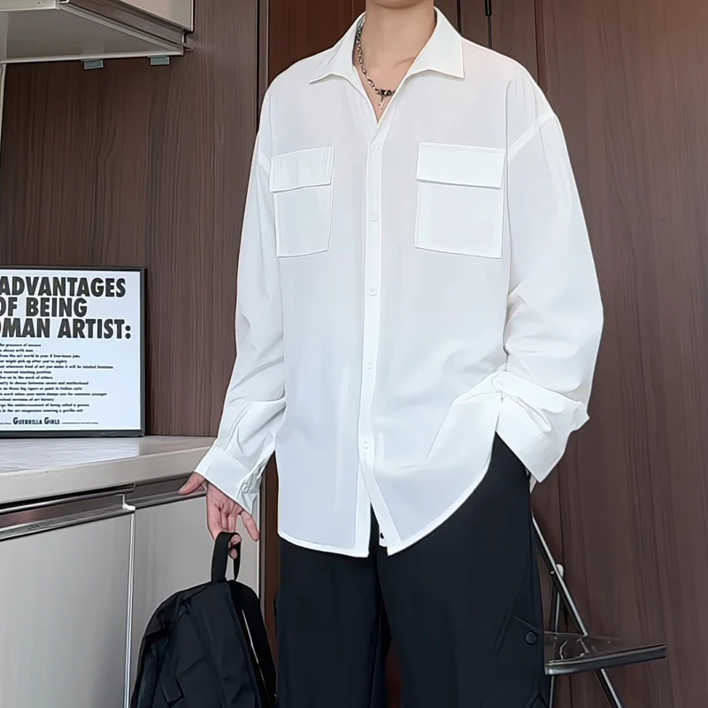 

Свободная повседневная мужская рубашка, удобная рубашка с нагрудным карманом и длинным рукавом, осеннее новое поступление, уличная модная мужская одежда