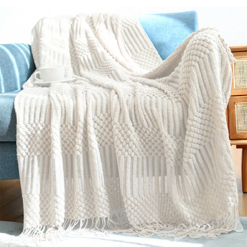 Solid Color Knit Fringe Blanket Soft All-Season Comfort for Home Sofa Bed Office Travel Shawl & Nap Companion Perfect for Adults