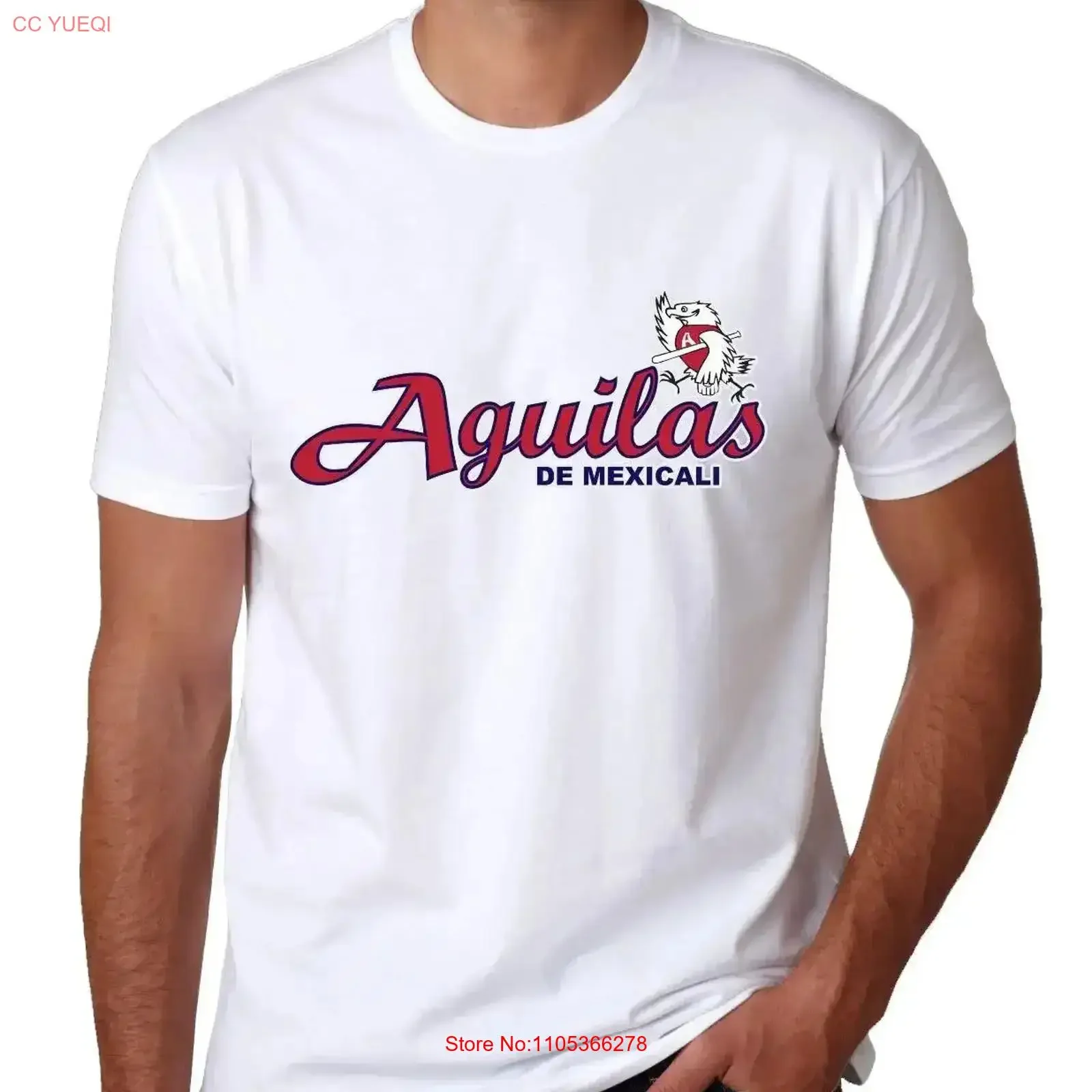 Camiseta de Béisbol para Hombre, Aguilas de Mexicali, Color Blanco, 100% Algodón, Estilo Vintage Lavado, Prenda Urbana para Uso Diario