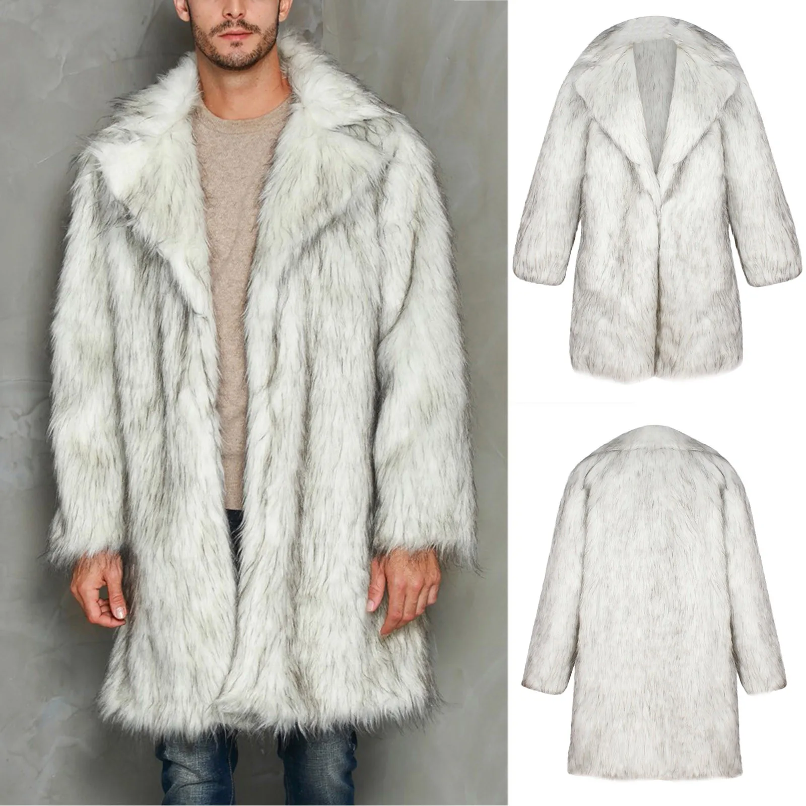 

Winter Coat Man Faux Fox-Fur Jacket Fluffy Warm Coat Turn-Down Collar Thickened Jacket Outdoor Windproof Thermal Outwear For Man