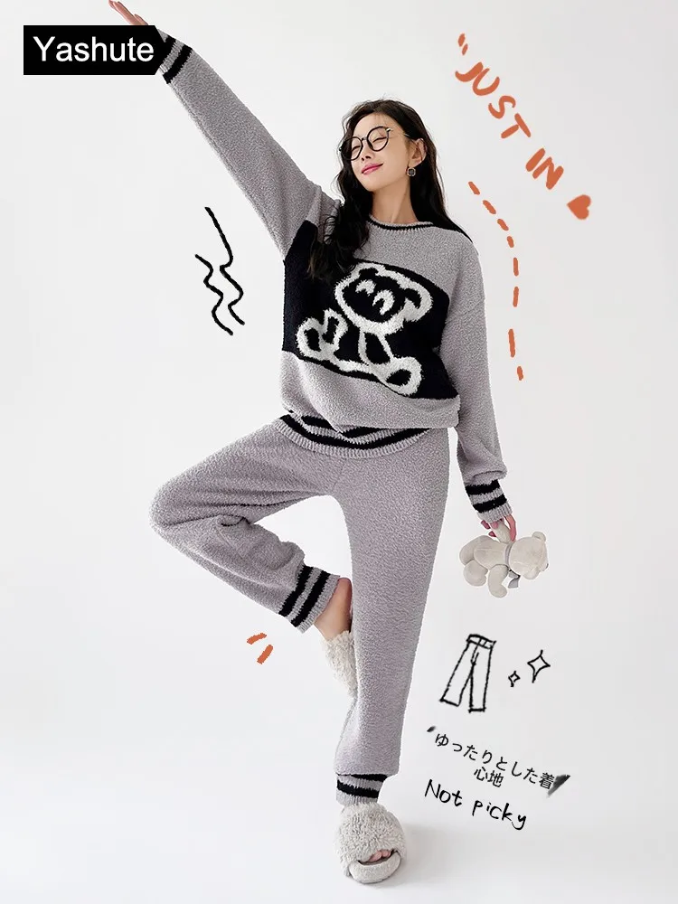 mignon-chien-f-velours-spwear-femmes-automne-hiver-doux-corail-fce-maison-vetements-ensemble-rond-ne-long-sve-thiened-maison