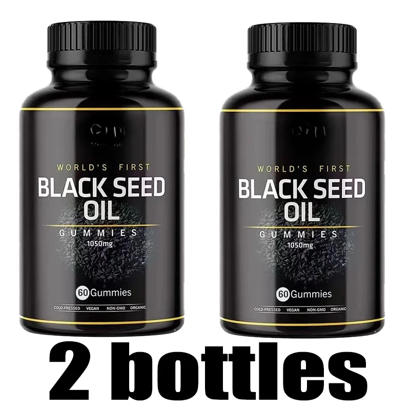 2 botellas de 120 pastillas, aceite de semilla negra, gomas, inmunidad potente, soporte digestivo, rejuvenecimiento del cabello y la piel, nivel de colesterol equilibrado