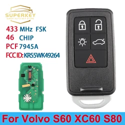 SUPERKEY Remote Car Key 434Mhz ID46 Chip For Volvo KYDZ S60 S60L S80 V40 V60 XC60 XC70 5 Button Smart Key KR55WK49264