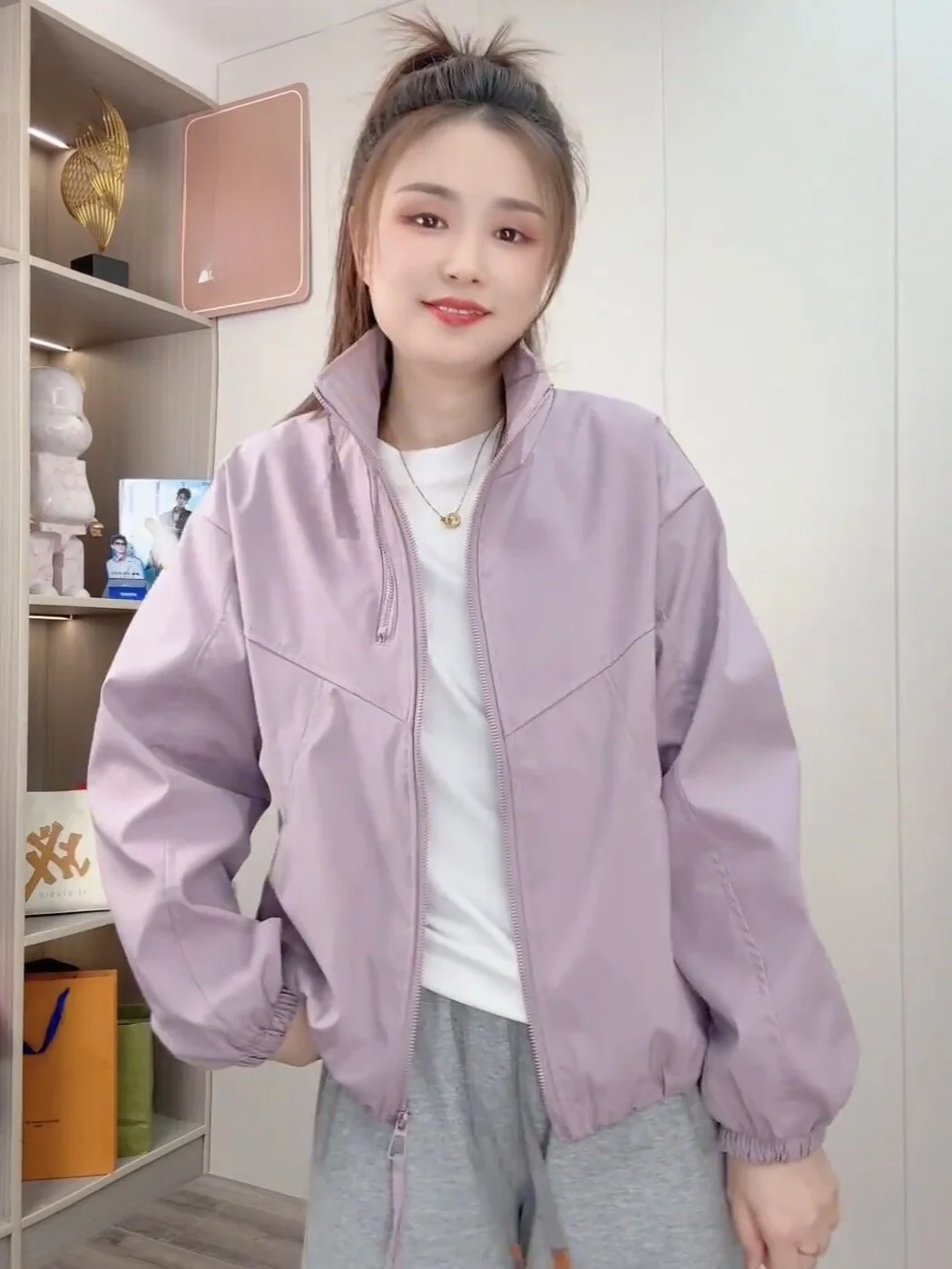 Women's Short Double Zipper Stand Collar Jacket Korean Style Slimming Versatile Spring Fashion 2026 Casual Loose Fit Coat