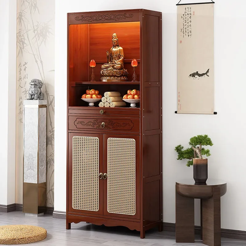 New Chinese Style Vertical Cabinet for Guanyin Buddha Statue Tabletop Incense Burner Stand Wealth God Display Shelf Non Solid