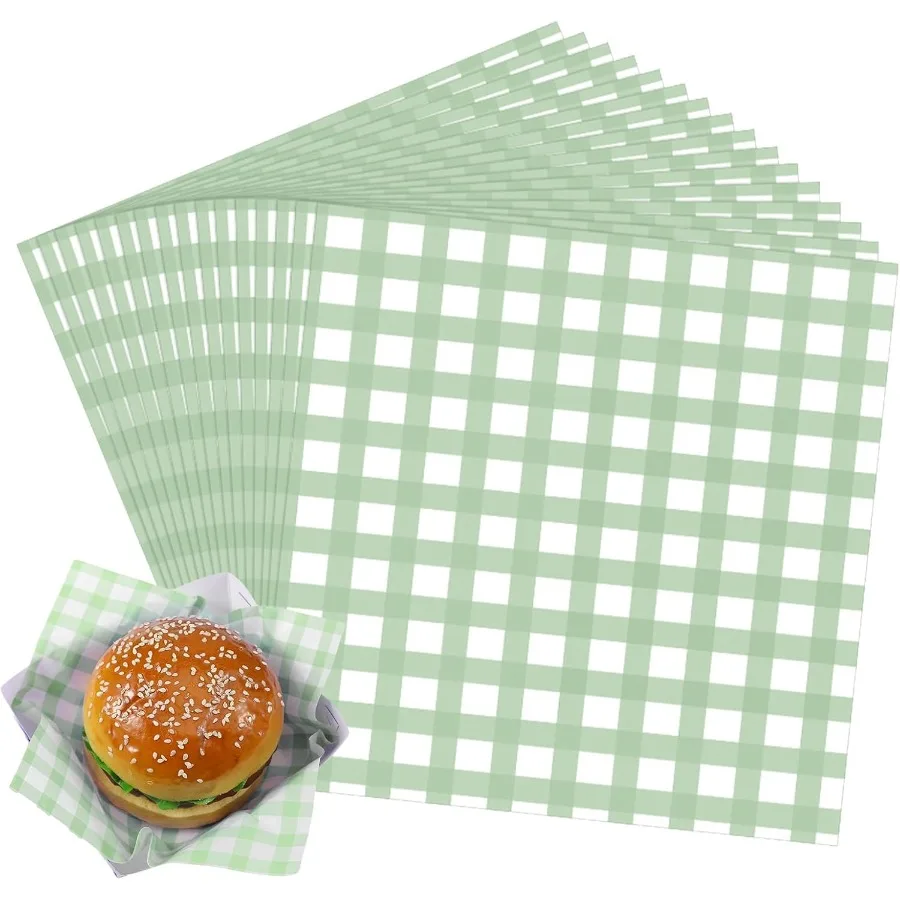 

200 Pcs Checkered Wax Paper Sheets 7 x 7 Inch Checkered Deli Paper Sheets Food Basket Liners for Sandwich Burger Greaseproof Fo