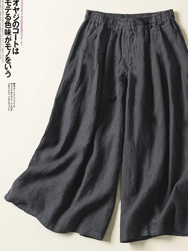 Linen Wide Leg Pants Women Summer plus Size High Waist Draped Straight Cotton Linen Casual Seven-Foot Loose Comfortable Trousers