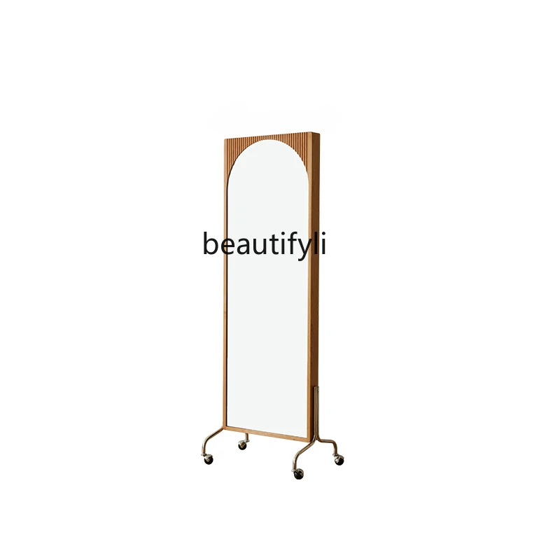 

Full-Length Mirror Cherrywood Movable Magazine Bookshelf Rotatable Book Mirror Vintage Dressing Fitting Floor Mirror