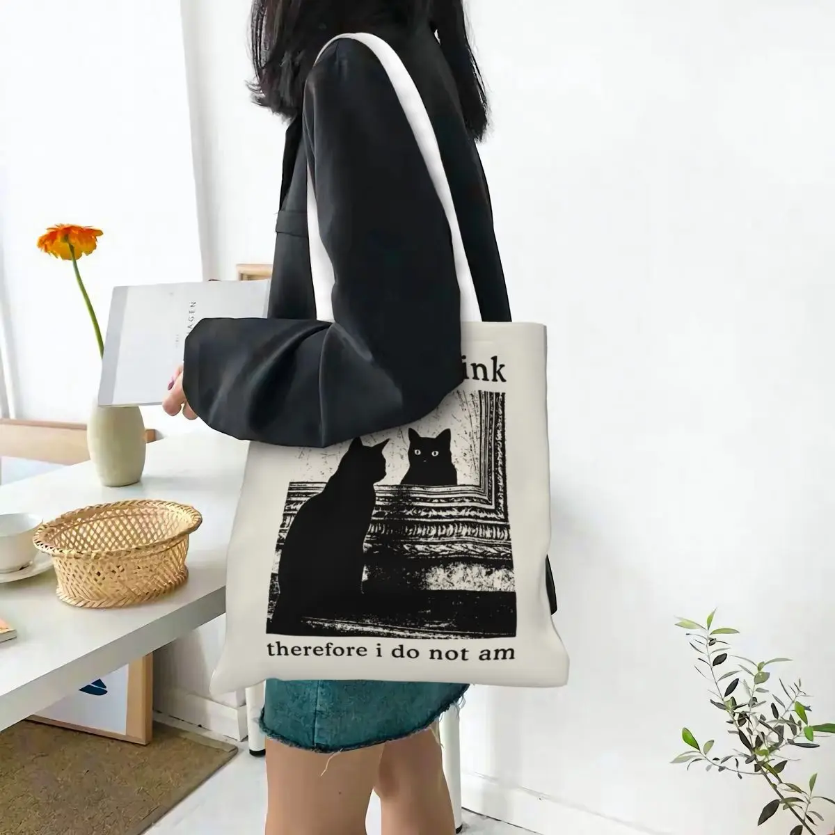 لا أعتقد ذلك، لست أنا حقيبة تسوق قماشية قابلة لإعادة الاستخدام حقيبة تسوق ذات سعة كبيرة للجنسين حقائب الطلاب المضحكة على شكل قطة ميمي #2