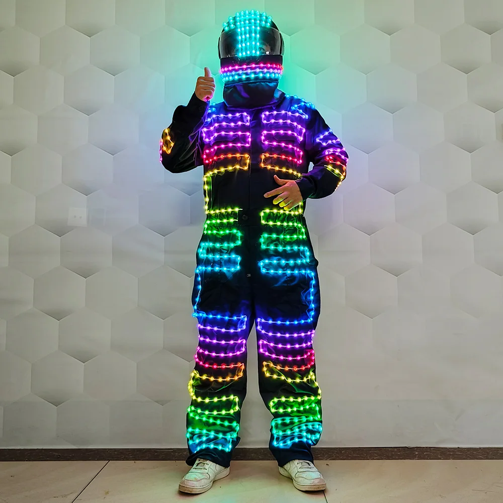 

Full color LED Robot costume Men LED Motorcycle helmet glow-in-the dark costume Halloween Party Event Dance Show Lighting props