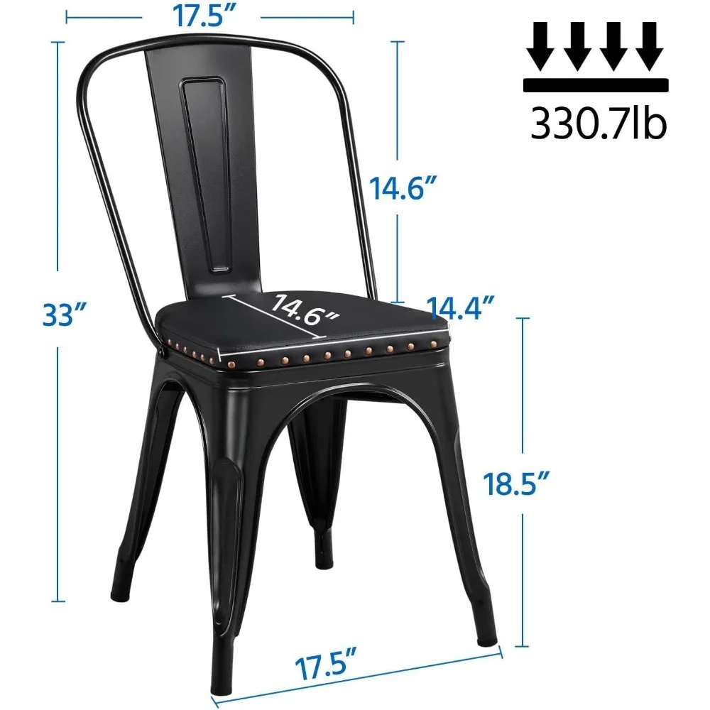 4 Stuks Metalen Eetkamerstoelen Met Pu Lederen Stoel Hoge Rugleuning Industriële Klassieke Ijzeren Stoelen Met Zachte Kussens Chique Eetbistro