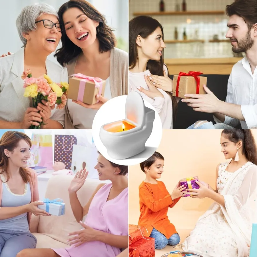 เทียนหอมกลิ่นมะลิ เทียนอโรมาเธอราพี 6 ออนซ์ ติดไฟได้นานกว่า 42 ชั่วโมง รูปทรงโถสุขภัณฑ์ ทำจากถั่วเหลืองปลอดสารพิษ