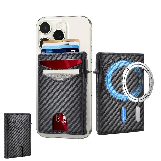 

Кошелек для карт из углеродного волокна, мужской держатель для кредитных карт, кожаный чехол для визиток Magsafe, сумка для телефона, кошелек с магнитной застежкой