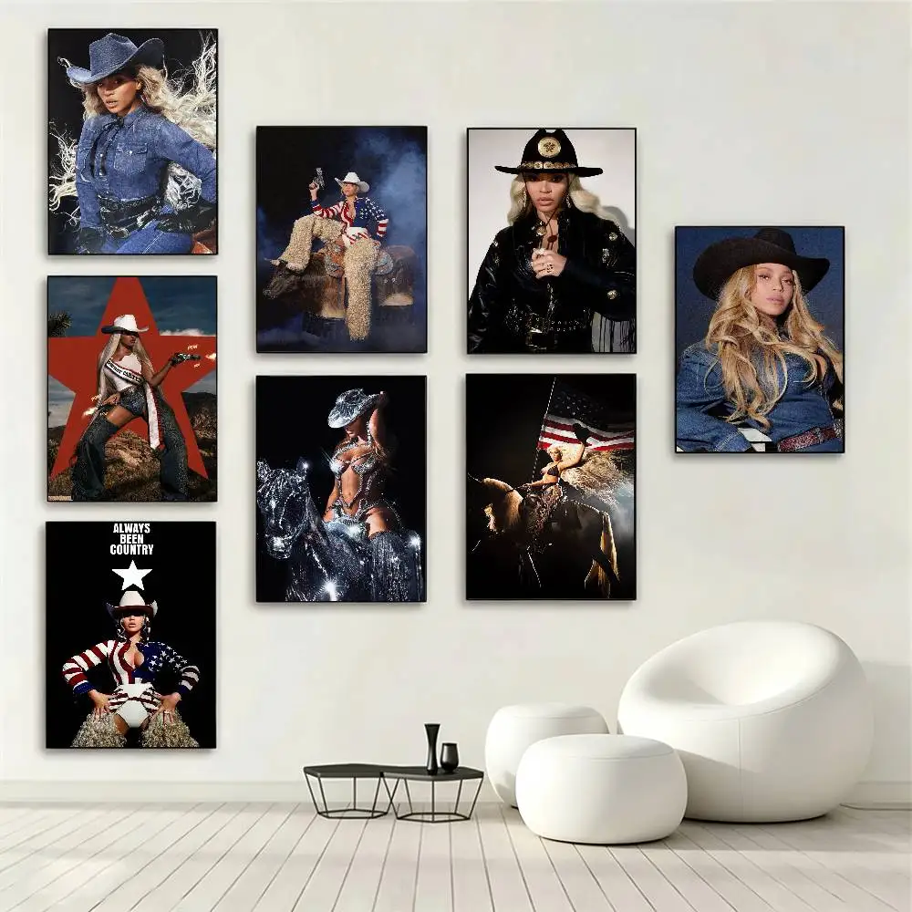 Beyonce Cowboy Poster Waterproof Wall Art Sticker For Bar Living Room Vintage Decor High Quality Print Gift
