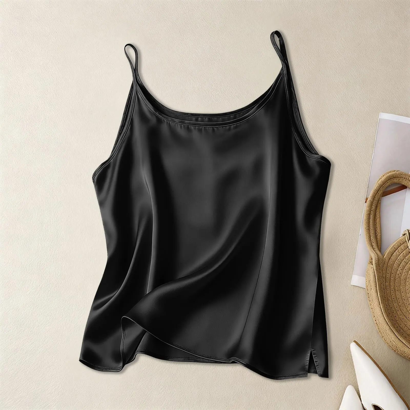 Hot-selling new arrivals from Europe and America: Mini-length women's sexy satin versatile top with spaghetti straps