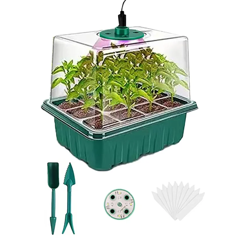 1-Pack 12/24/36-Cell Seed Germination Tray with 8 LED Grow Lights and Humidity Domes, Indoor Plant Starter Set